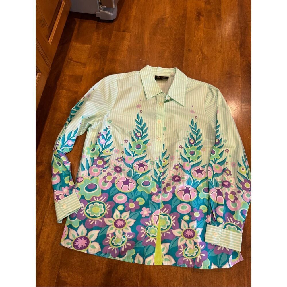 Vintage Bob Mackie Wearable Art Floral Button Front Blouse Retro Psychedelic Pri